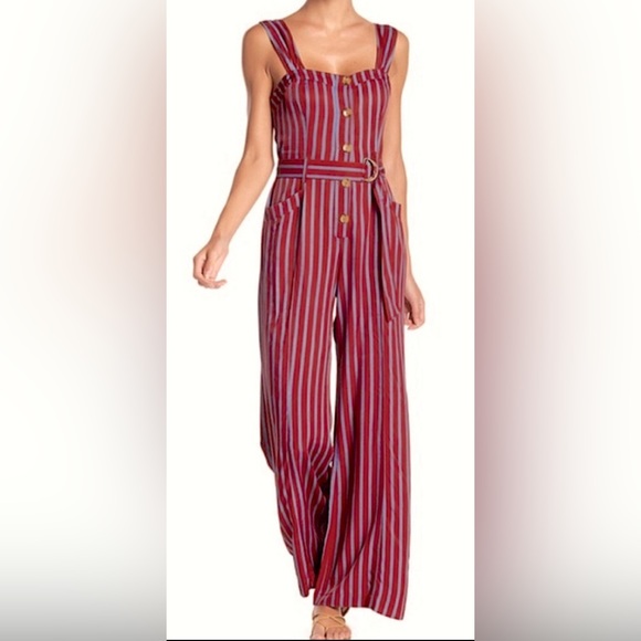 ⭐️FREE PEOPLE⭐️PINSTRIPE JUMPSUIT W/HEARTSHAPE BUSTLINE & ADJUSTABLE BELT SIZE:4 - Picture 2 of 5